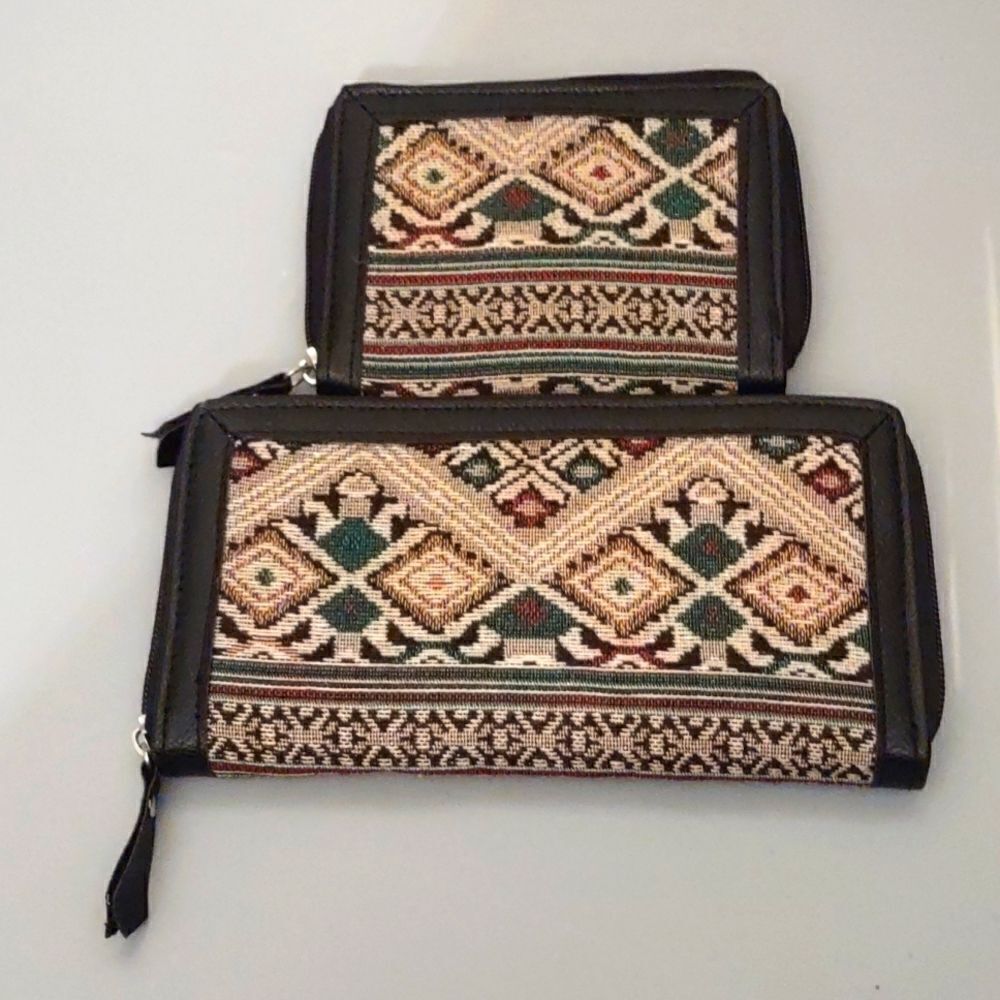 Canyon Sky Zip Credit Card Wallet Coin Purse Set‎ Tan Red Geometric Ethnic Print